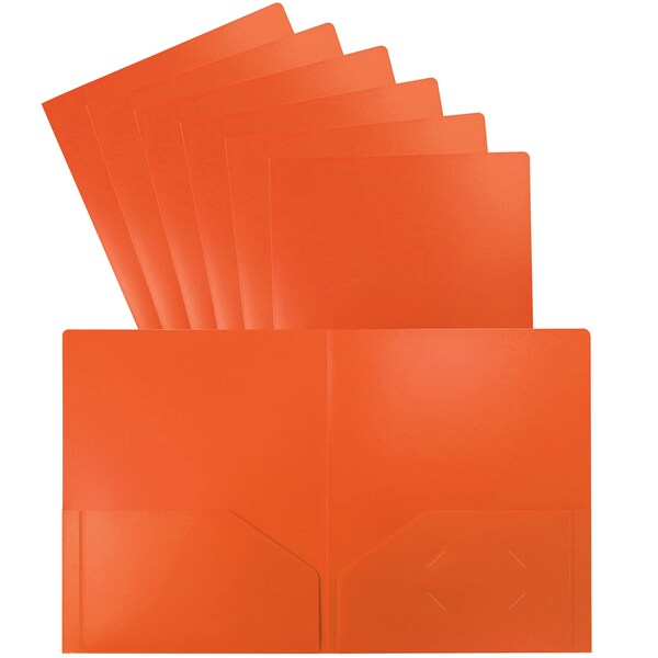 Better Office Products 2 Pocket Heavyweight Plastic Folder Portfolio, Letter Size, Orange, 24PK 86517 - main